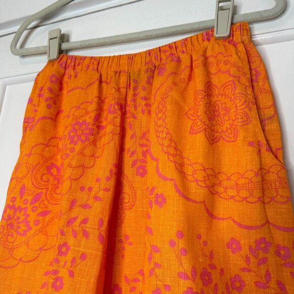 Flax Orange Pink Floral Crop Linen Wide Leg Pants Size P 4-6 - Picture 3 of 7